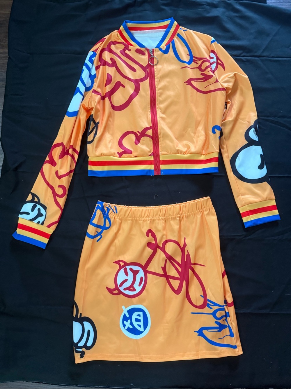 Womens Orange Graffiti-Print Pajama Set